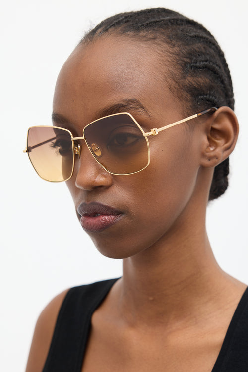 Max Mara Gold & Brown MM0035-H Angular Square Sunglasses