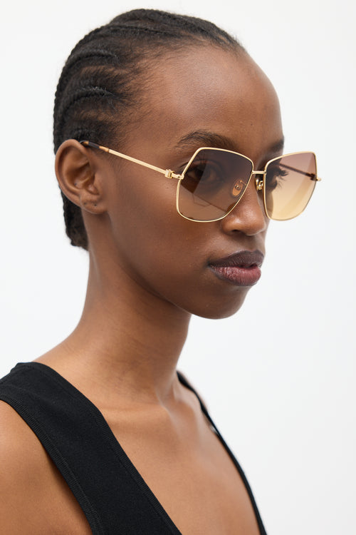 Max Mara Gold & Brown MM0035-H Angular Square Sunglasses