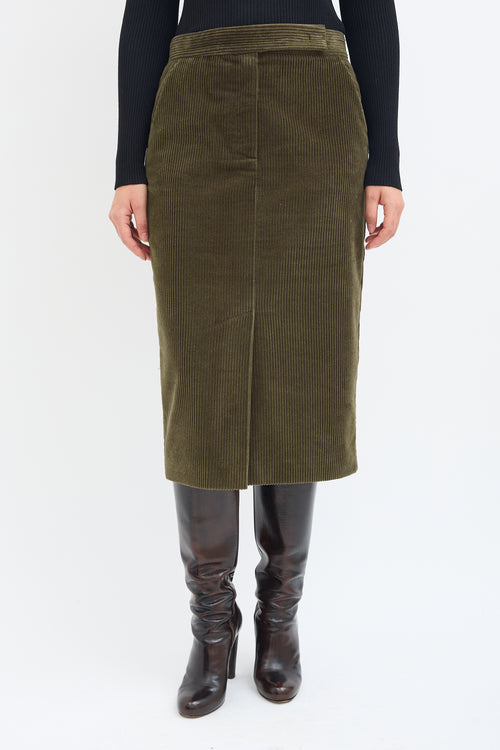 Max Mara Green Corduroy Pencil Skirt