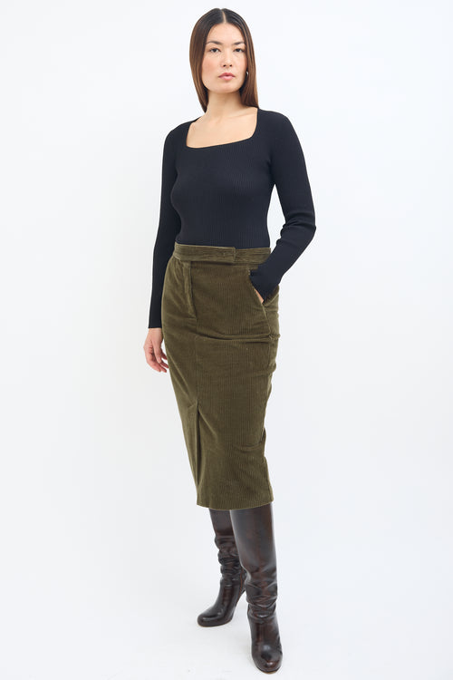 Max Mara Green Corduroy Pencil Skirt