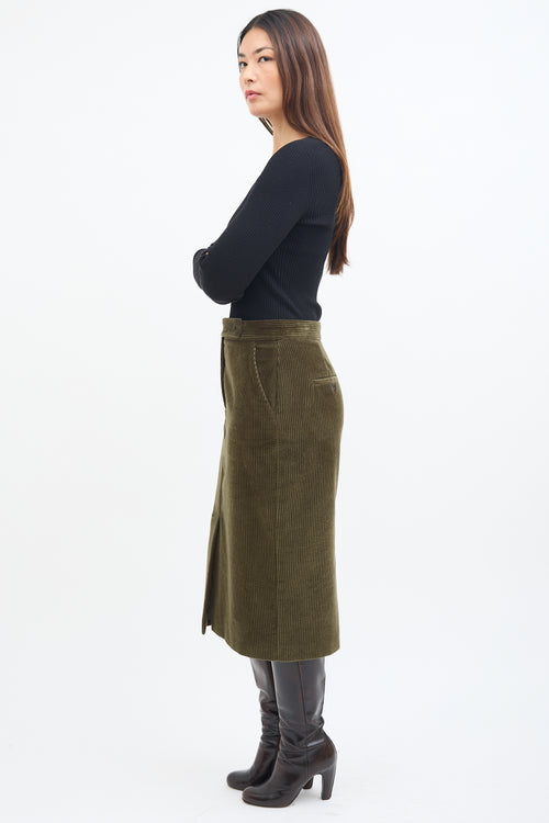 Max Mara Green Corduroy Pencil Skirt