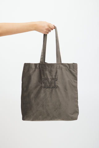 Max Mara Grey & Brown Velour Logo Tote