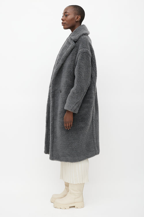 Max Mara Grey Wool Teddy Coat