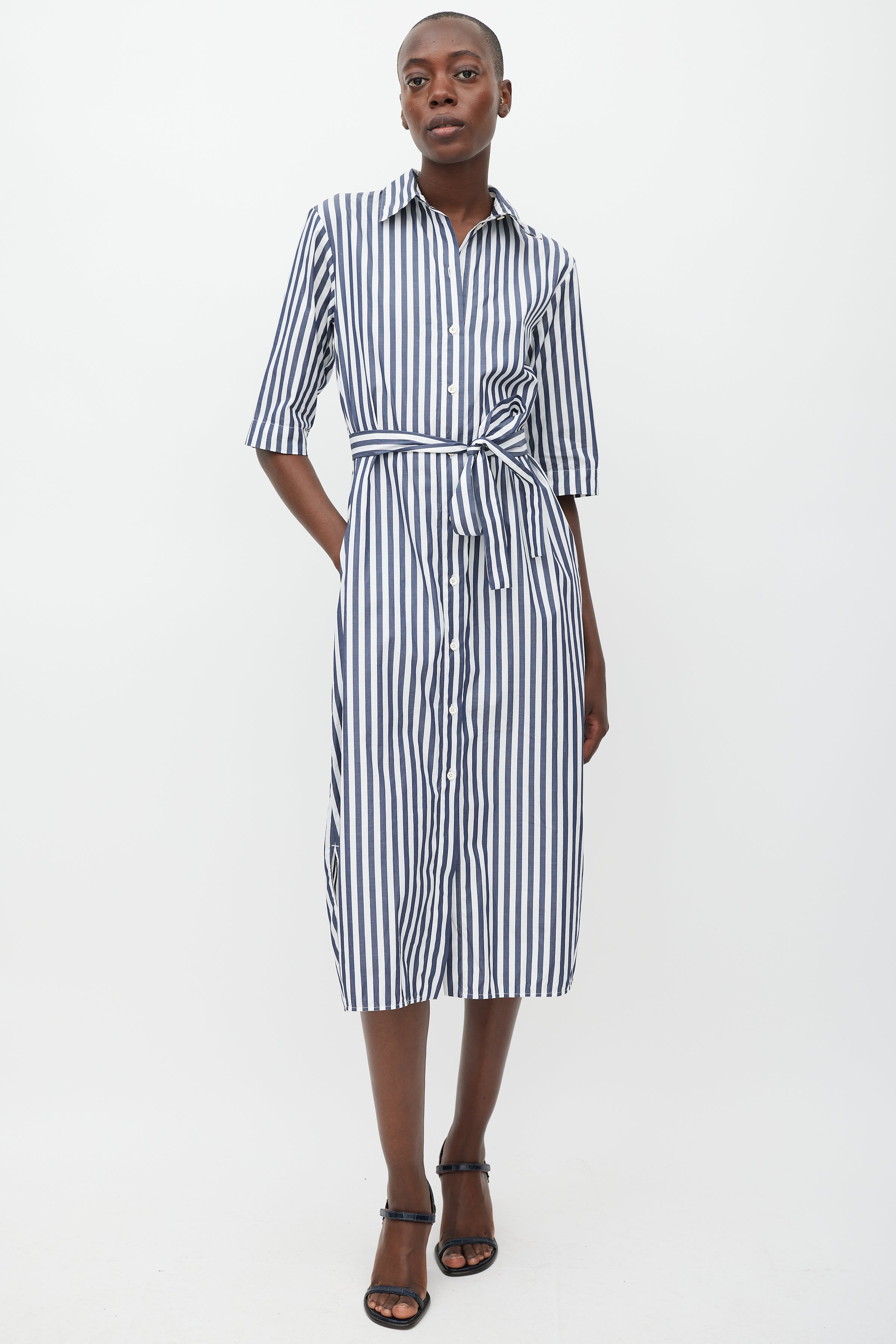Max Mara // Leisure Navy & White Striped Shirt Dress VSP Consignment Max Mara // Leisure Navy & White Striped Shirt Dress VSP Consignment