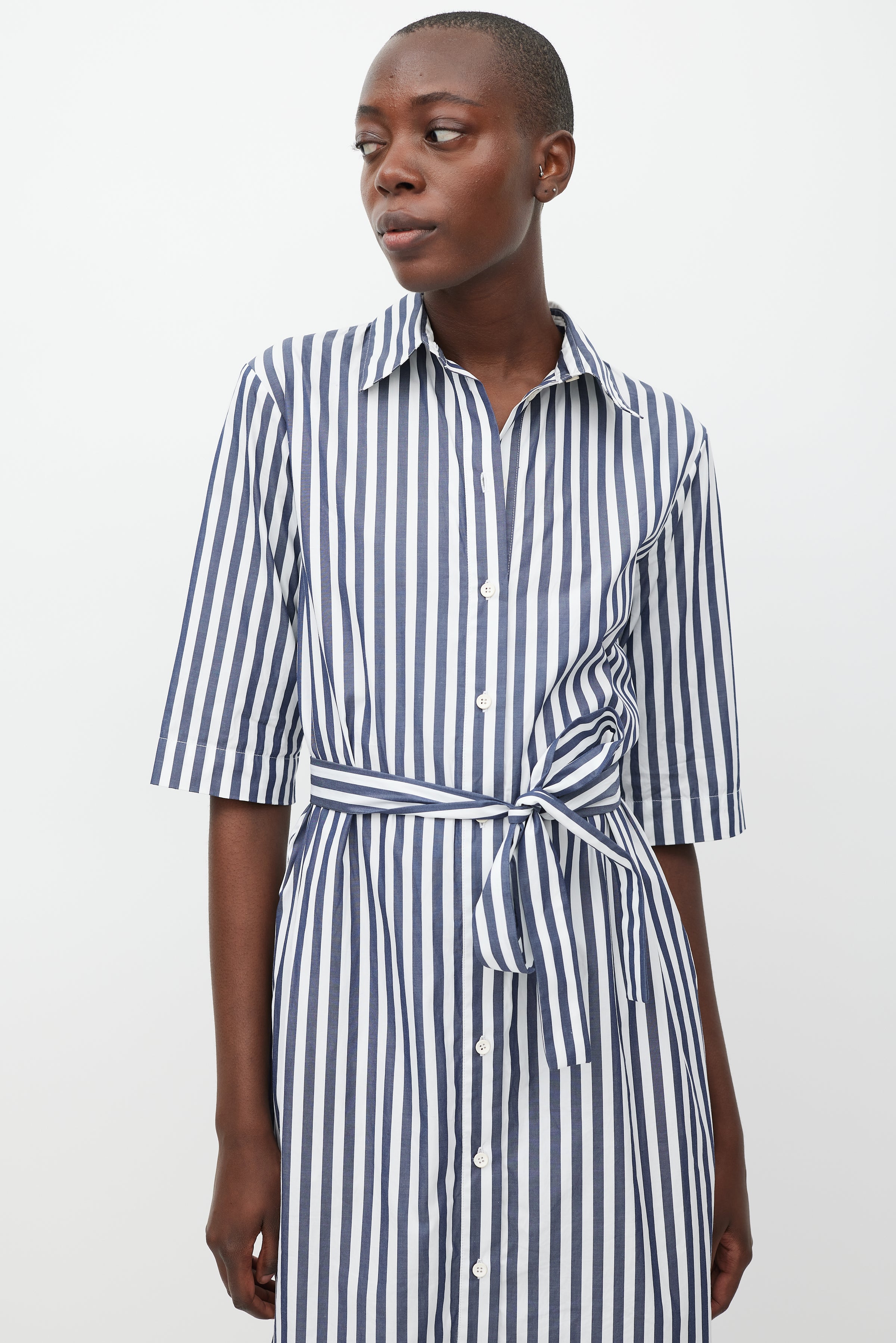 Max Mara // Leisure Navy & White Striped Shirt Dress VSP Consignment Max Mara // Leisure Navy & White Striped Shirt Dress VSP Consignment