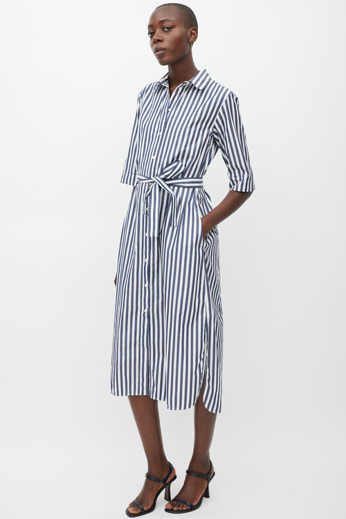 Max Mara Leisure Navy & White Striped Shirt Dress