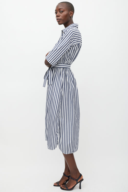 Max Mara Leisure Navy & White Striped Shirt Dress