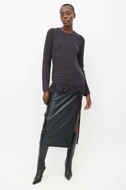 Max Mara Navy & Beige Speckled Wool Ribbed Sweater
