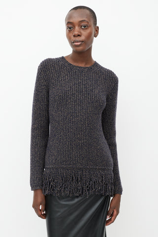 Max Mara Navy & Beige Speckled Wool Ribbed Sweater