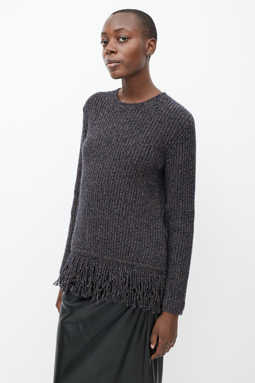 Max Mara Navy & Beige Speckled Wool Ribbed Sweater