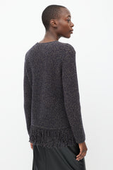 Max Mara Navy & Beige Speckled Wool Ribbed Sweater