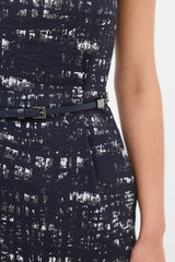 Max Mara Navy & Grey Printed Belted Sheath Dress