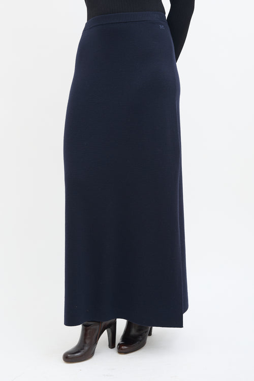 Max Mara Navy Wool Knit Maxi Skirt