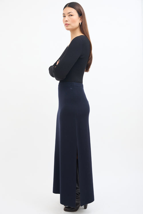 Max Mara Navy Wool Knit Maxi Skirt