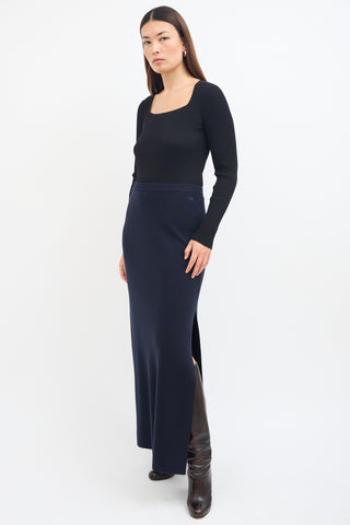 Max Mara Navy Wool Knit Maxi Skirt