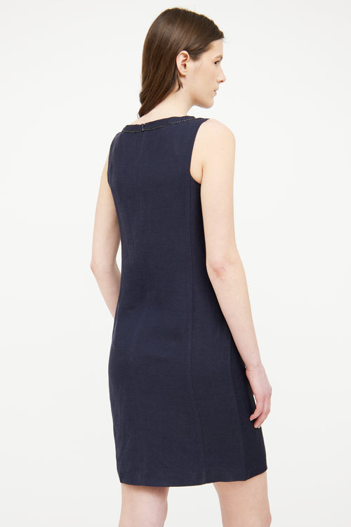 Max Mara Studio Navy Linen Blend Sleeveless Dress