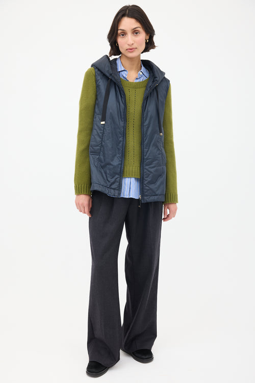 Max Mara Navy The Cube Hooded Zip Vest