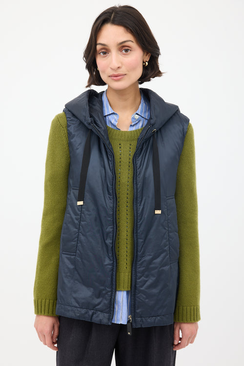 Max Mara Navy The Cube Hooded Zip Vest