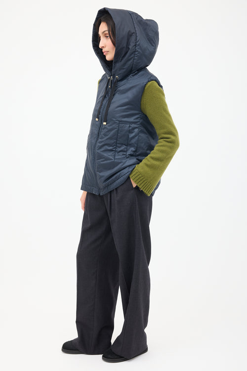 Max Mara Navy The Cube Hooded Zip Vest