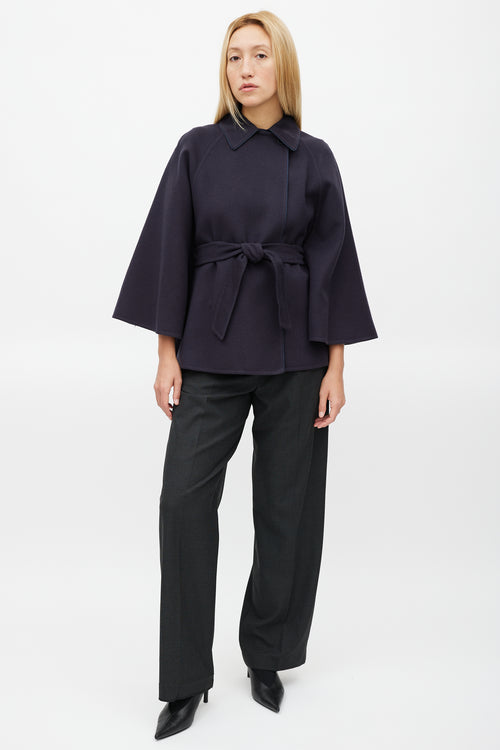 Max Mara Navy Wool Belted Cape