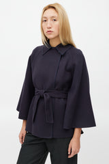 Max Mara Navy Wool Belted Cape