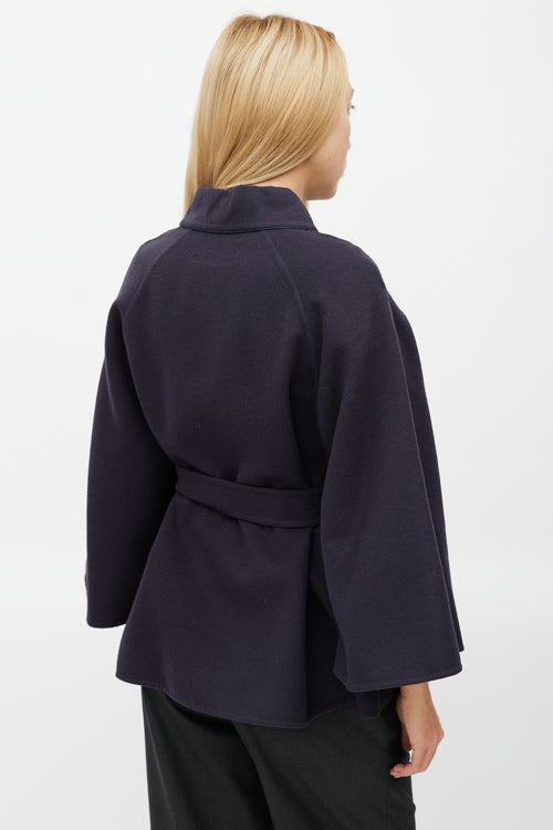 Max Mara Navy Wool Belted Cape