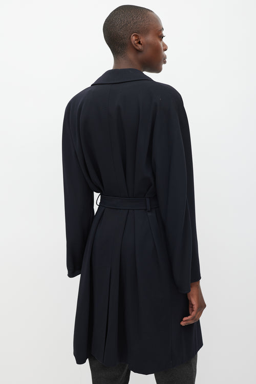 Max Mara Navy Wool Belted Trench Coat