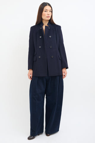 Max Mara Navy Wool Stand Collar Coat