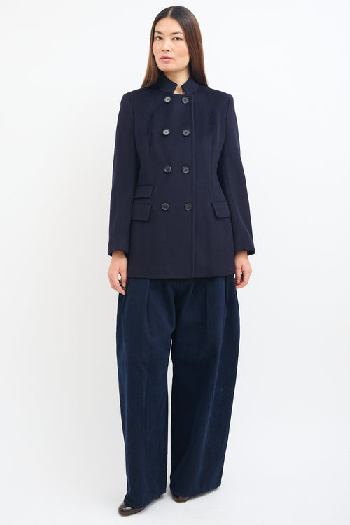 Max Mara Navy Wool Stand Collar Coat