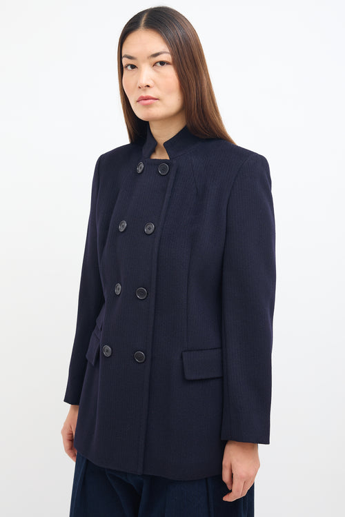 Max Mara Navy Wool Stand Collar Coat