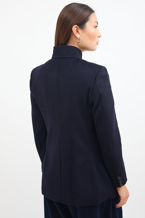 Max Mara Navy Wool Stand Collar Coat