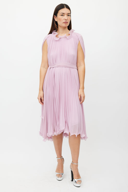 Max Mara Pink Pleated Ruffled Sleeveless Dress