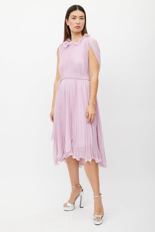 Max Mara Pink Pleated Ruffled Sleeveless Dress