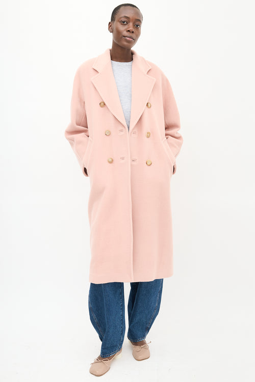 Max Mara Pink Wool Double Breasted Belted Coat