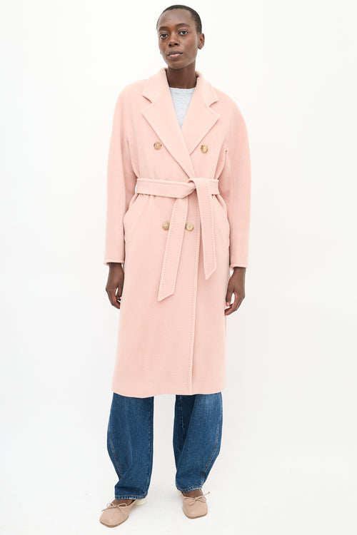 Max Mara Pink Wool Double Breasted Belted Coat