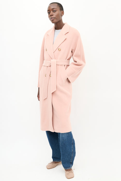 Max Mara Pink Wool Double Breasted Belted Coat