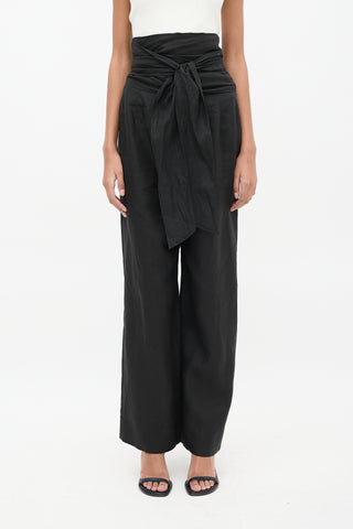 Max Mara Puro Lino black Linen Tie Waist Pant