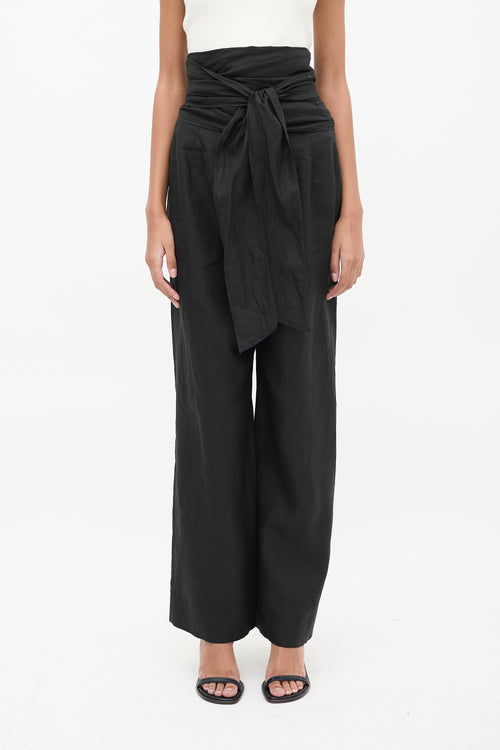 Max Mara Puro Lino black Linen Tie Waist Pant