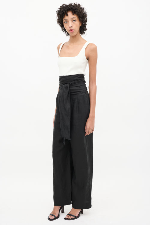 Max Mara Puro Lino black Linen Tie Waist Pant