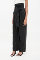 Max Mara Puro Lino black Linen Tie Waist Pant