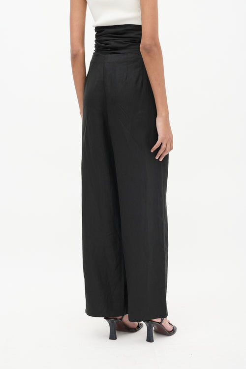 Max Mara Puro Lino black Linen Tie Waist Pant