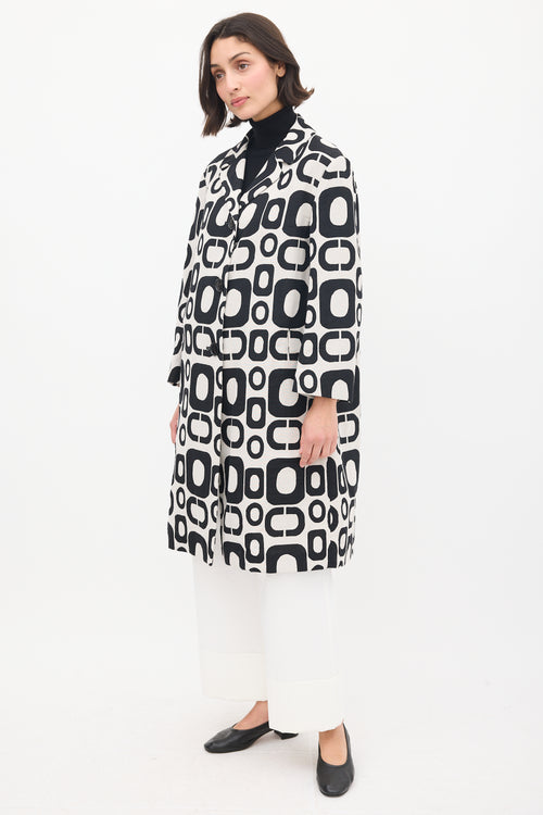 Max Mara S Black & White Cotton Geometric Coat