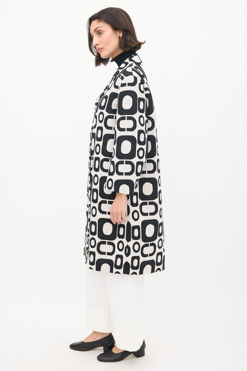 Max Mara S Black & White Cotton Geometric Coat