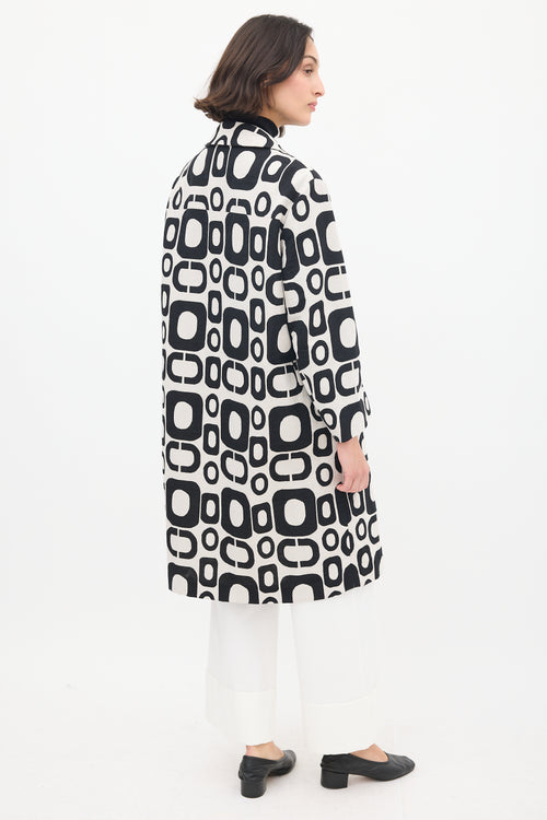 Max Mara S Black & White Cotton Geometric Coat