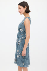 Max Mara S Blue & White Floral Tie Waist Shift Dress