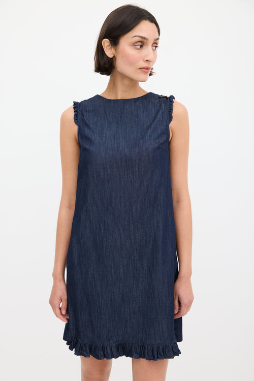 Max Mara S Raw Denim Ruffle Trim Embellished Dress