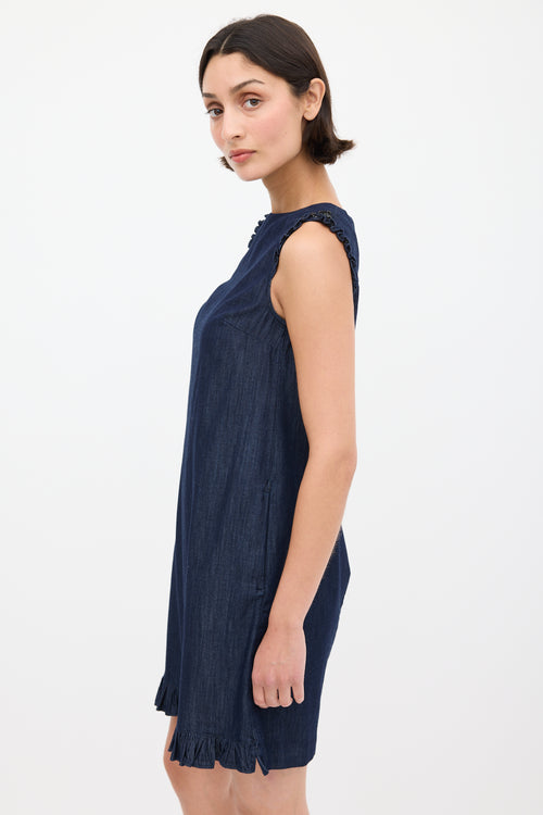 Max Mara S Raw Denim Ruffle Trim Embellished Dress