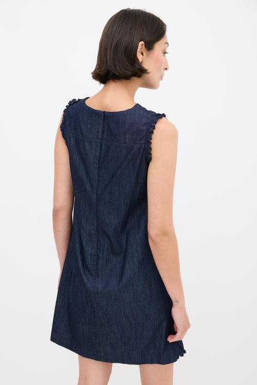 Max Mara S Raw Denim Ruffle Trim Embellished Dress