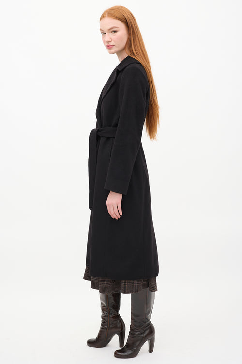 Max Mara Studio Black Wool Belted Double Breasted Long Coat