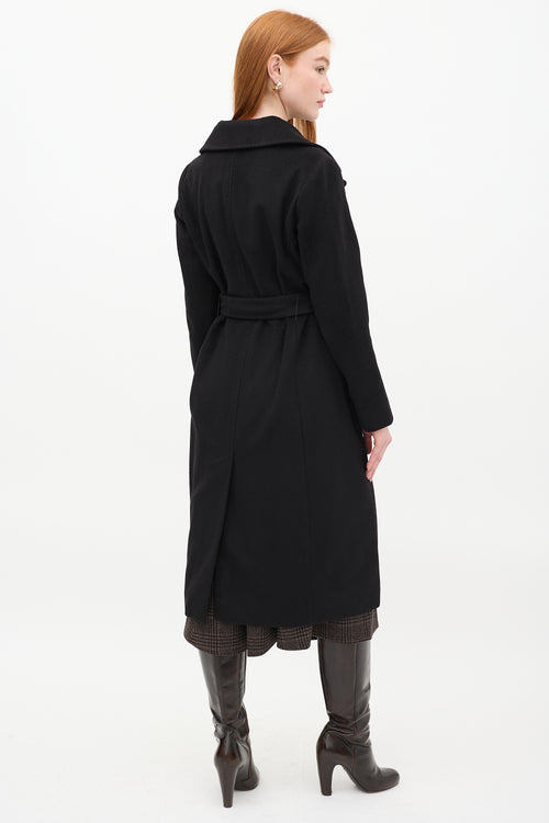 Max Mara Studio Black Wool Belted Double Breasted Long Coat